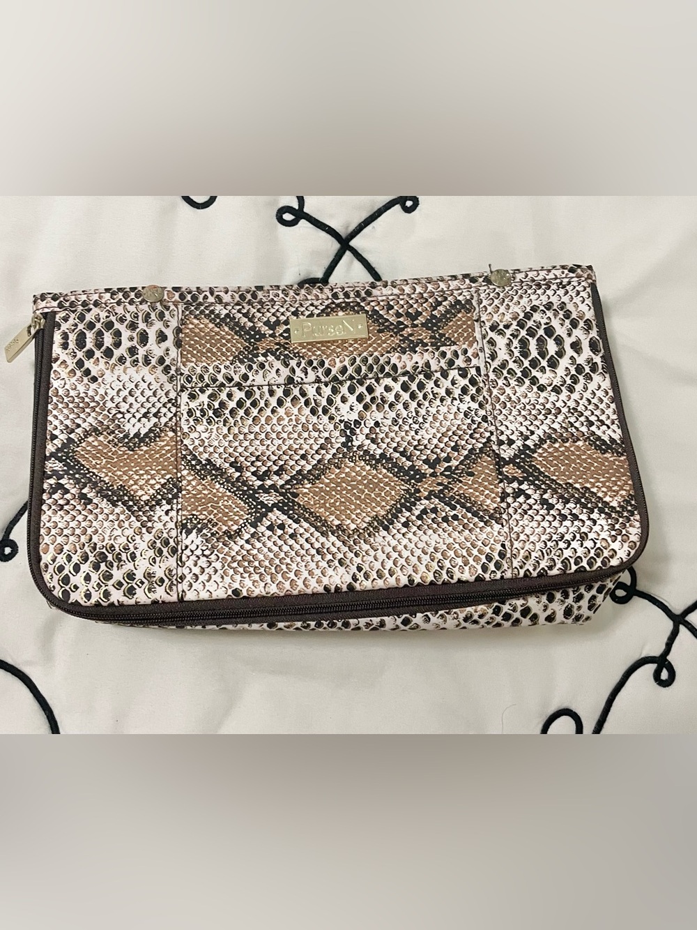 PurseN Snake-Print Purse Organizer - Brown & Cream